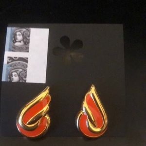 JS Orange and Gold Tone Flame Enamel Earrings